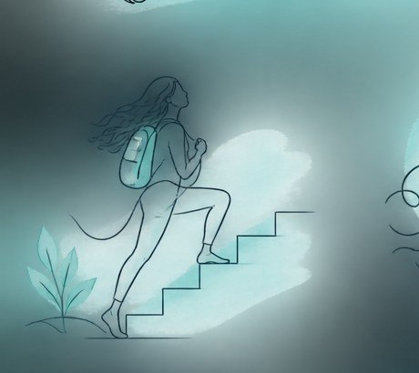 Woman climbing steps illustration